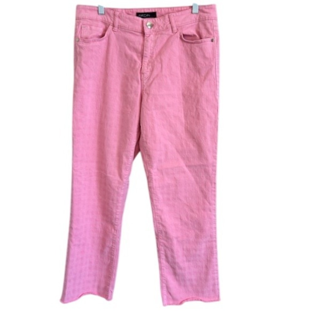 Marc Cain Women's Pink Checkered Pattern Raw‎ Hem Stretch Jeans N5 US Size 12